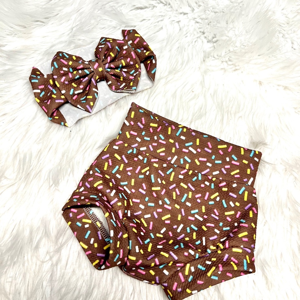 Chocolate sprinkle bummy and bow set 6-12 months sweet one birthday set